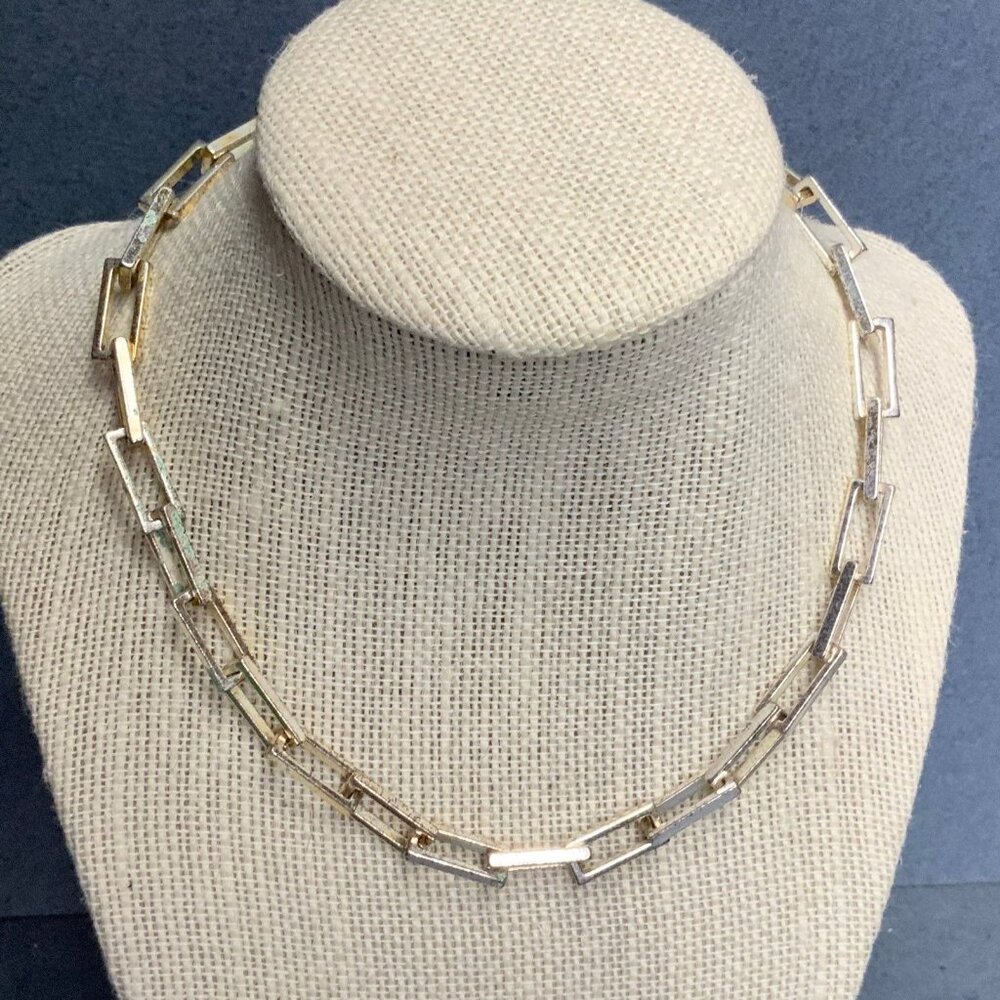 Open Rectangle Link Necklace 18 In As Is Gold Vintage Retro Classic Elegant Glam